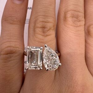 4.5 CTW F VS1 pear and emerald cut toi ei moi lab diamond engagement ring